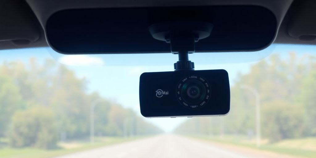 70Mai A810 dash cam mounted on a car windshield.