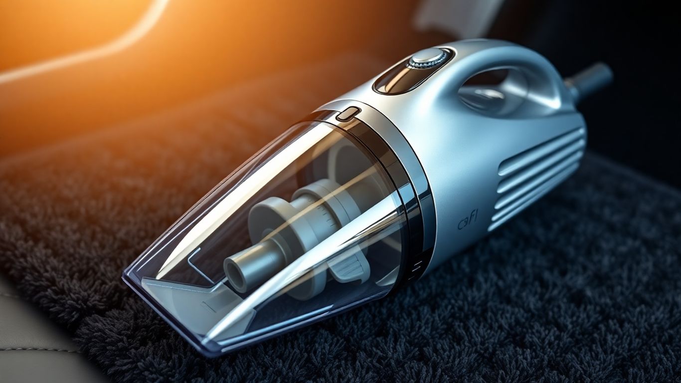 Modern car vacuum cleaner on car floor mat